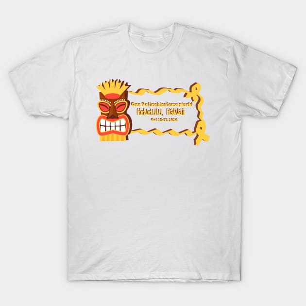 One Rb World 2024 Tiki Mask Gold Ribbon Banner T-Shirt by World Eye Cancer Hope